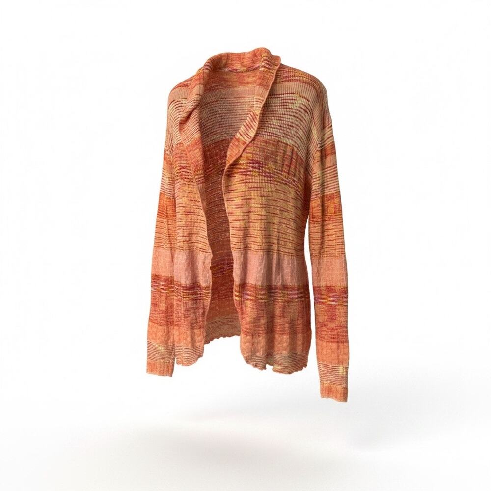 Peach Coral Open Knit Cardigan Lightweight Cozy Textured Sweater Size L Coastal
